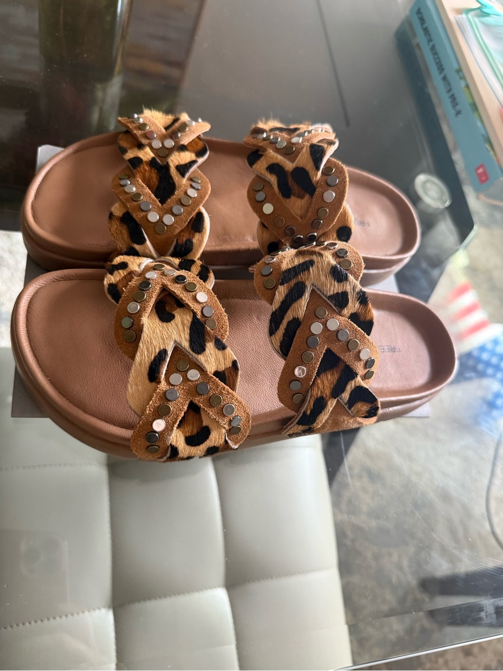Free people Leopard Print Studded Slide Sandals - Women